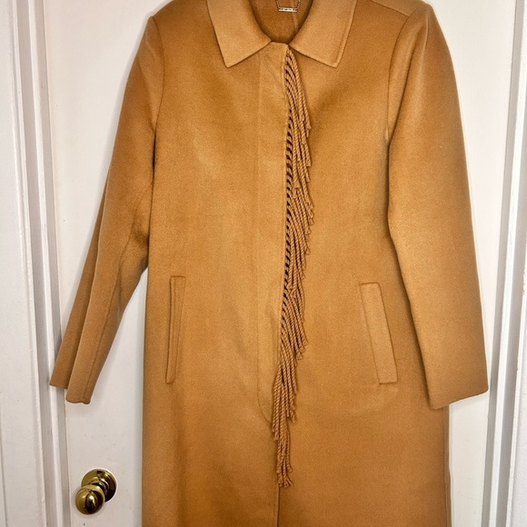 Stylish Tan Long Coat with Fringe - Picture 2 of 8